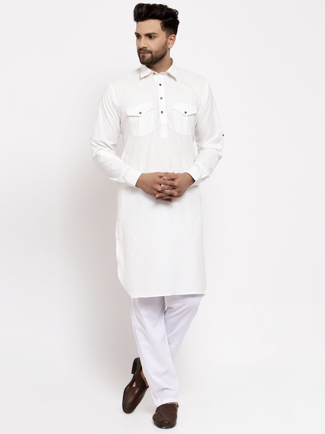 Jompers Men Off-White Solid Kurta with Pyjamas - Distacart