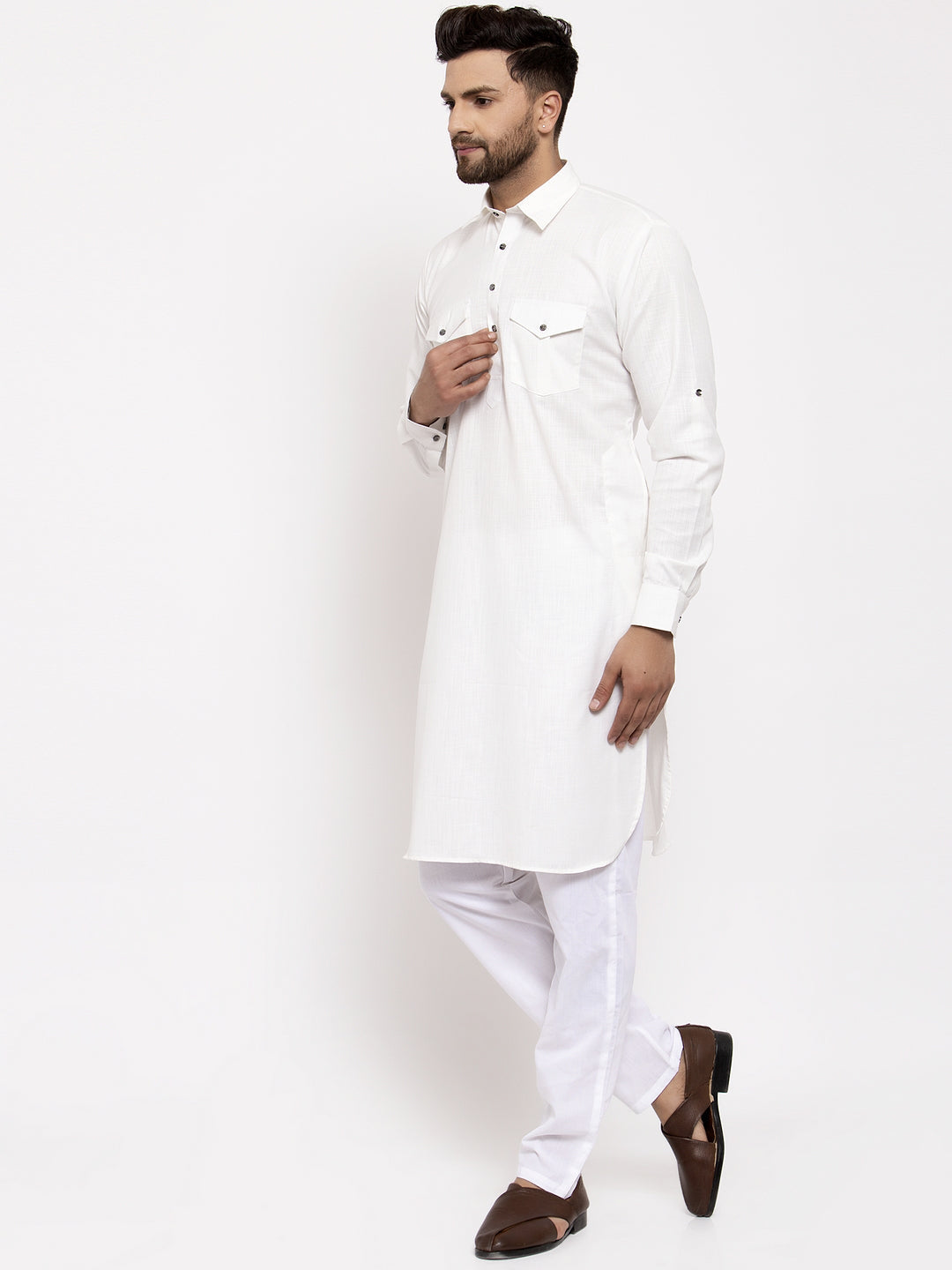 Jompers Men Off-White Solid Kurta with Pyjamas - Distacart