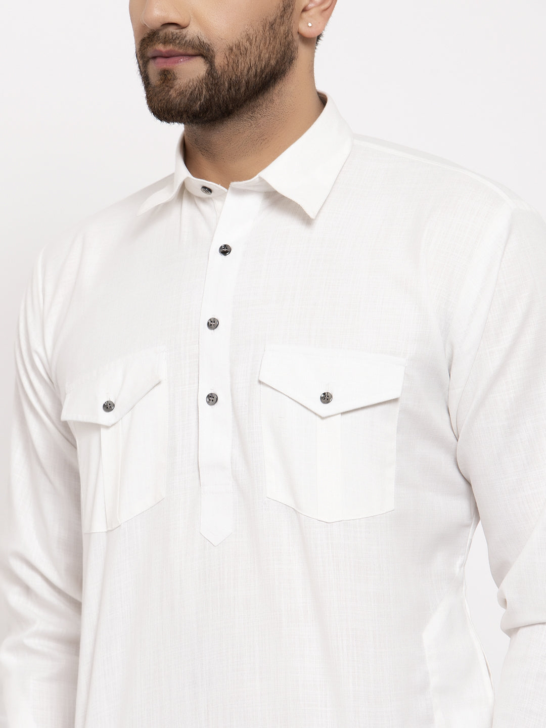 Jompers Men Off-White Solid Kurta with Pyjamas - Distacart