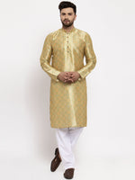 Thumbnail for Jompers Men Green & Gold-Toned Woven Design Kurta with Pyjamas - Distacart