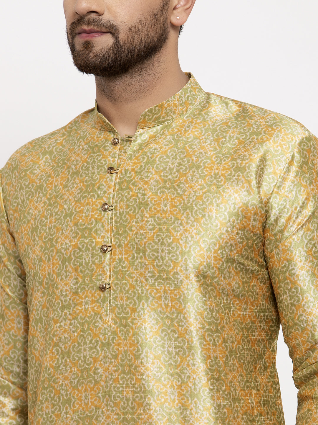 Jompers Men Green & Gold-Toned Woven Design Kurta with Pyjamas - Distacart