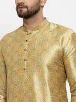 Thumbnail for Jompers Men Green & Gold-Toned Woven Design Kurta with Pyjamas - Distacart