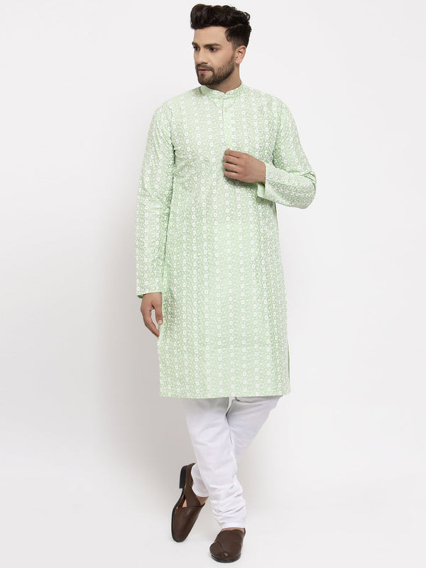 Jompers Men Mint Green Embroidered Kurta with Pyjamas - Distacart