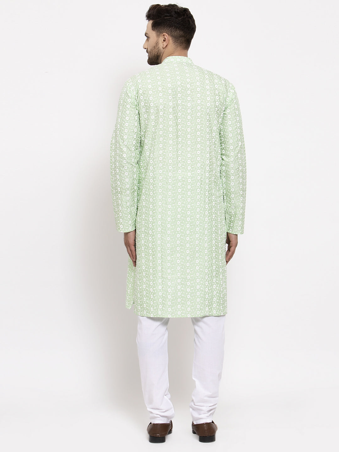 Jompers Men Mint Green Embroidered Kurta with Pyjamas - Distacart