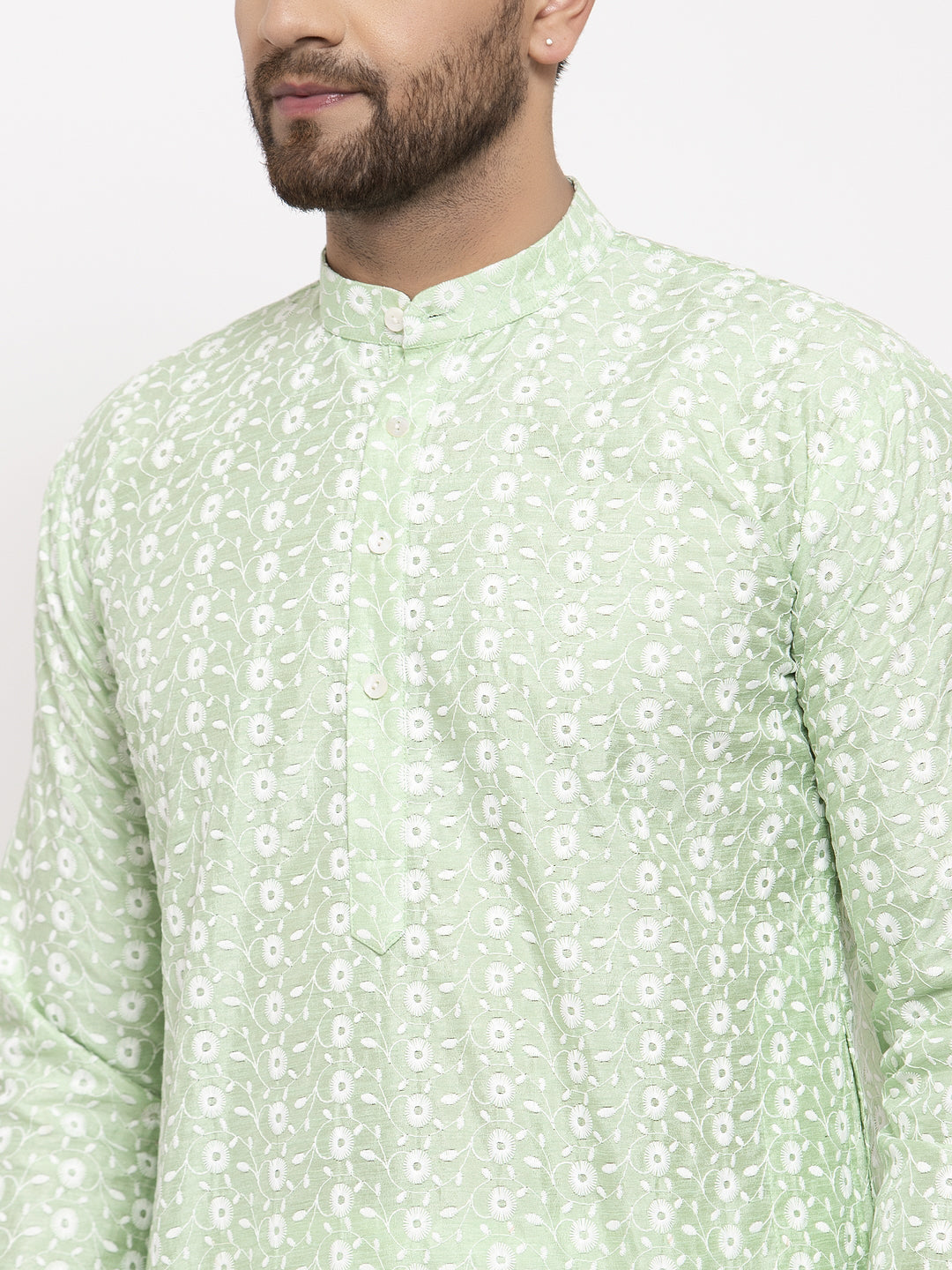Jompers Men Mint Green Embroidered Kurta with Pyjamas - Distacart