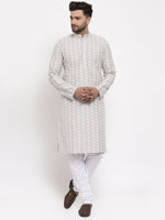 Thumbnail for Jompers Light Grey Embroidered Kurta with Pyjamas - Distacart