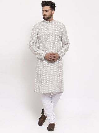 Jompers Light Grey Embroidered Kurta with Pyjamas - Distacart