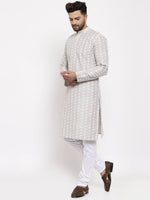 Thumbnail for Jompers Light Grey Embroidered Kurta with Pyjamas - Distacart