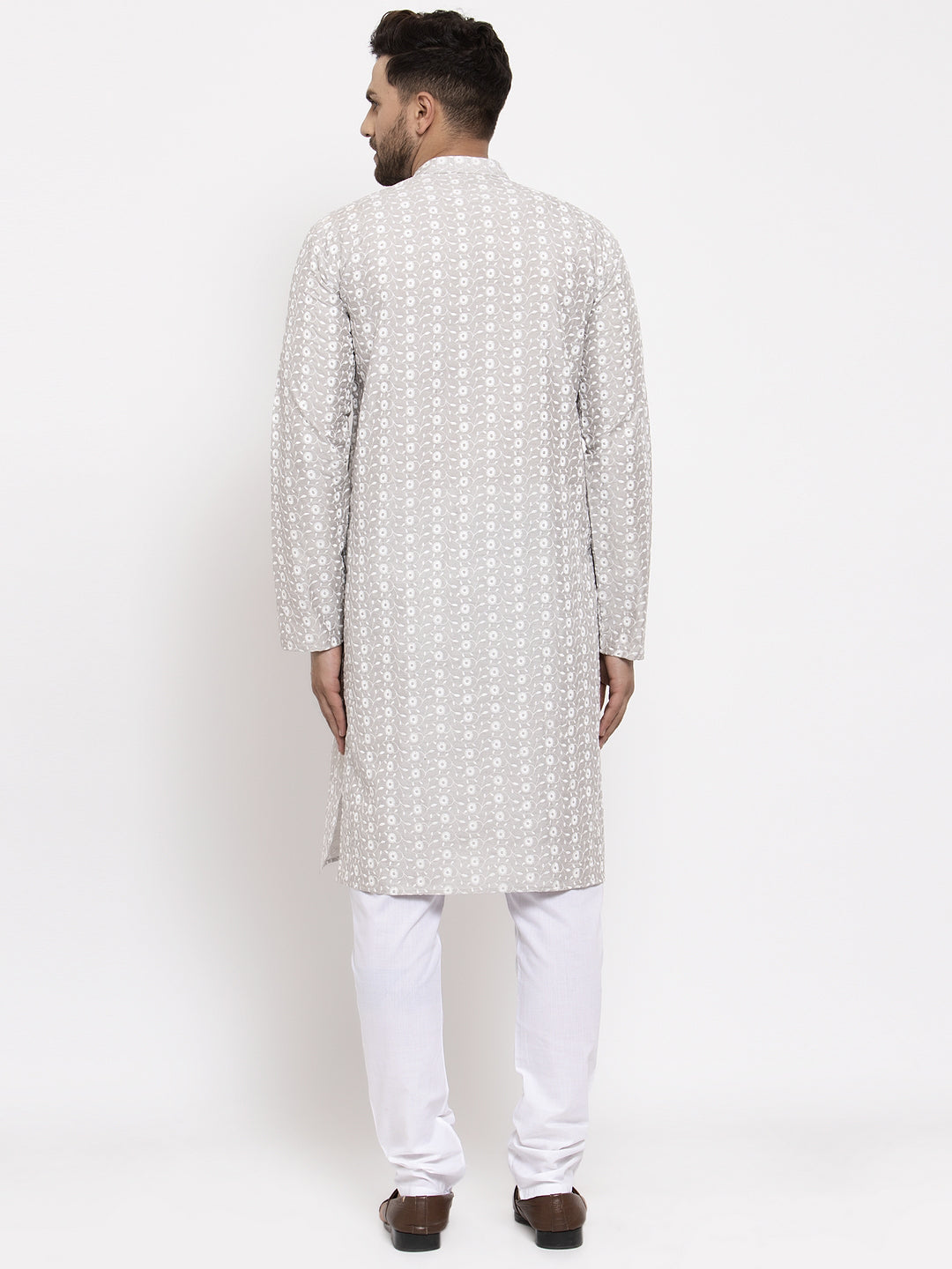 Jompers Light Grey Embroidered Kurta with Pyjamas - Distacart