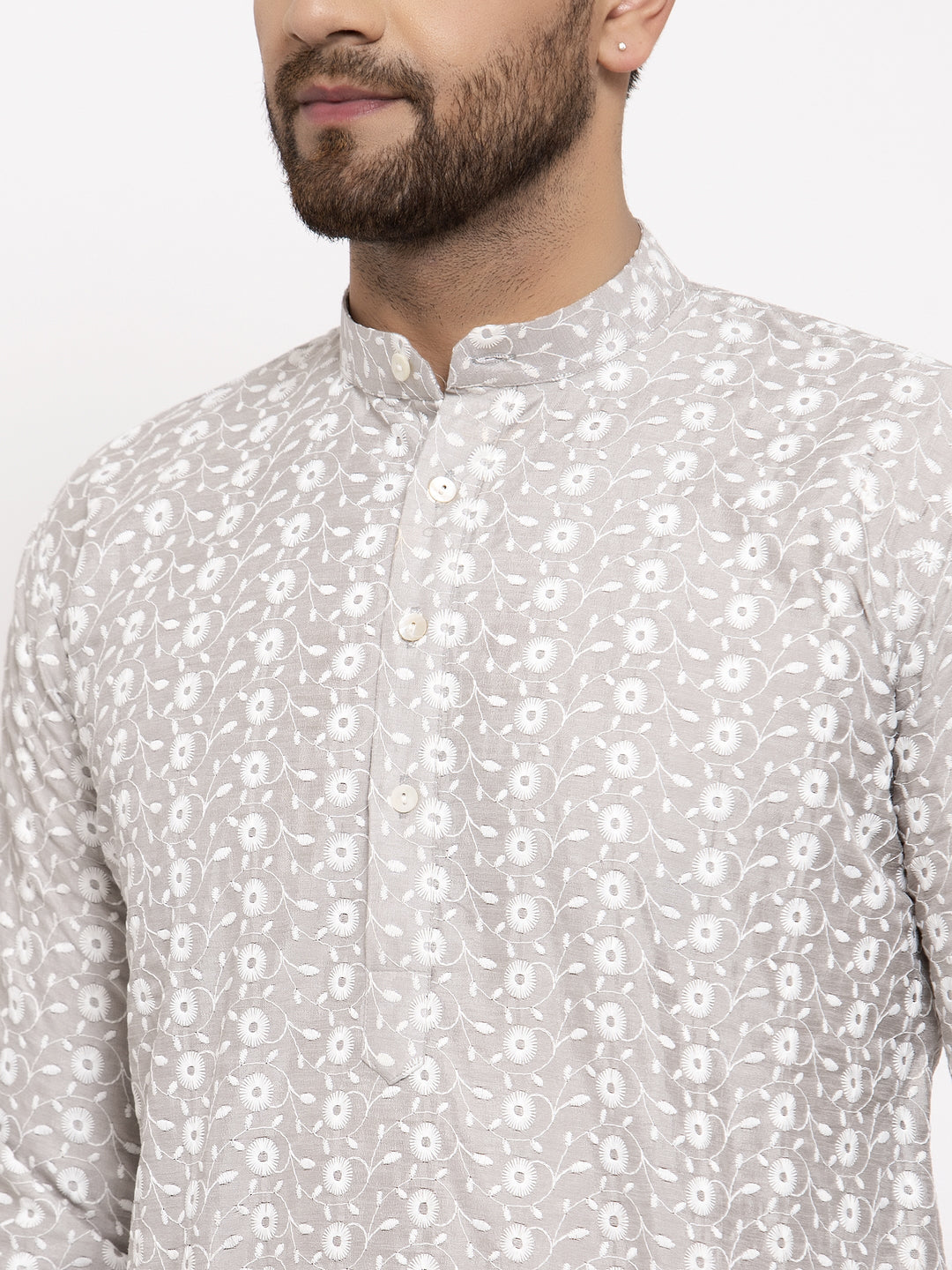 Jompers Light Grey Embroidered Kurta with Pyjamas - Distacart