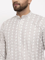 Thumbnail for Jompers Light Grey Embroidered Kurta with Pyjamas - Distacart