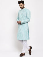 Thumbnail for Jompers Men Turquoise Blue Embroidered Kurta with Pyjamas - Distacart