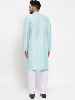 Thumbnail for Jompers Men Turquoise Blue Embroidered Kurta with Pyjamas - Distacart