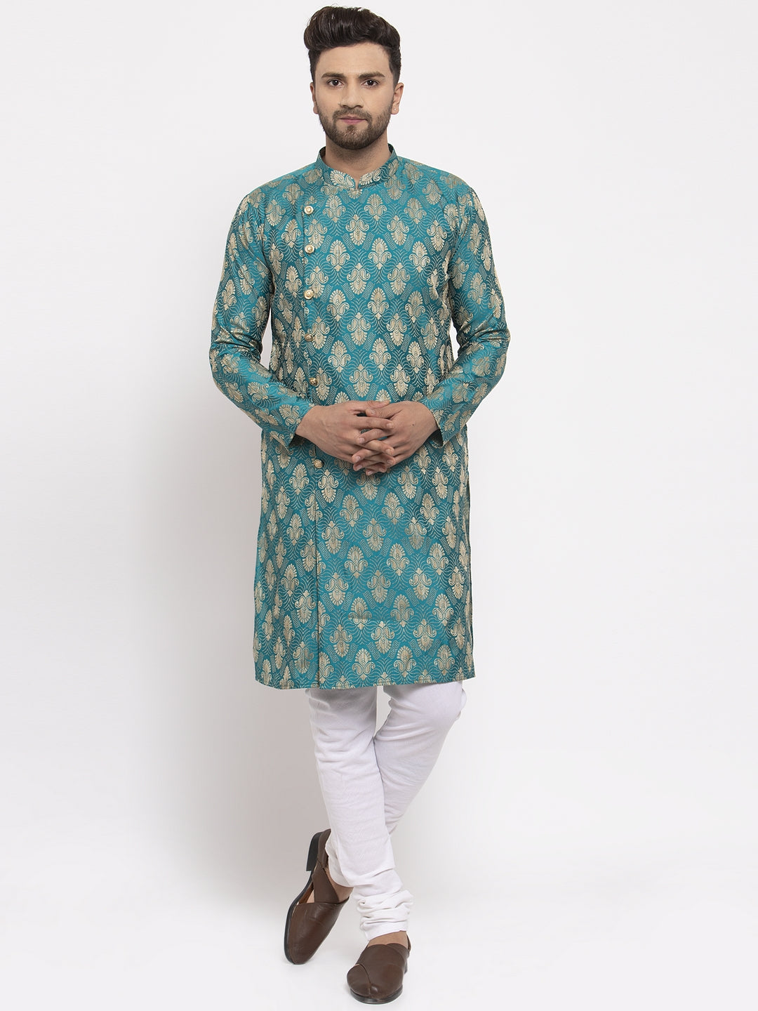 Jompers Men Green Jacquard Kurta with Churidar - Distacart