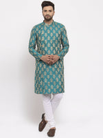Thumbnail for Jompers Men Green Jacquard Kurta with Churidar - Distacart