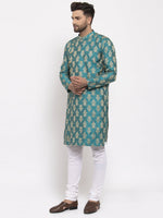 Thumbnail for Jompers Men Green Jacquard Kurta with Churidar - Distacart