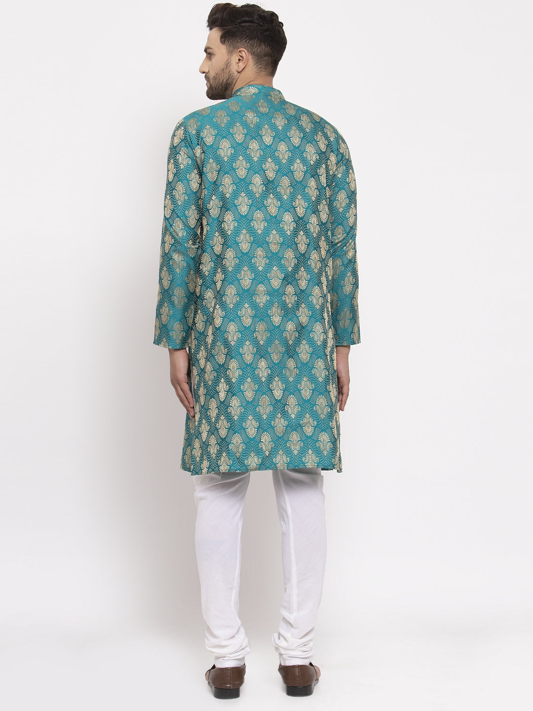 Jompers Men Green Jacquard Kurta with Churidar - Distacart