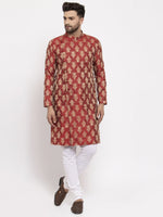 Thumbnail for Jompers Men Maroon Jacquard Kurta with Churidar - Distacart