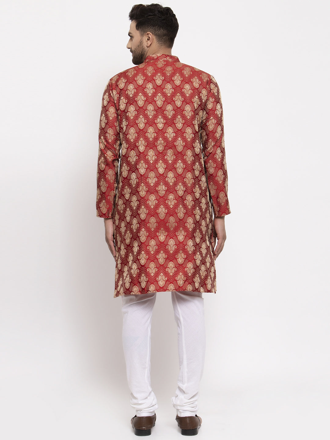 Jompers Men Maroon Jacquard Kurta with Churidar - Distacart