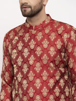 Thumbnail for Jompers Men Maroon Jacquard Kurta with Churidar - Distacart