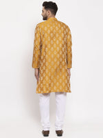 Thumbnail for Jompers Men Mustard Yellow & White Jacquard Kurta with Churidar - Distacart