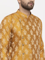 Thumbnail for Jompers Men Mustard Yellow & White Jacquard Kurta with Churidar - Distacart