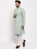 Thumbnail for Jompers Men's Beautiful Green Printed Cotton Kurta Payjama Sets