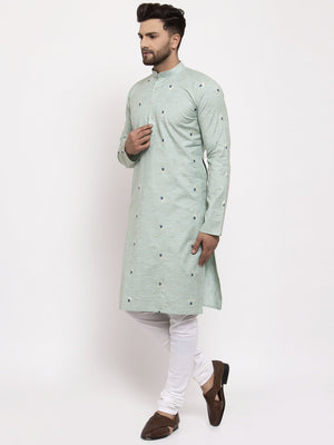 Jompers Men's Beautiful Green Printed Cotton Kurta Payjama Sets