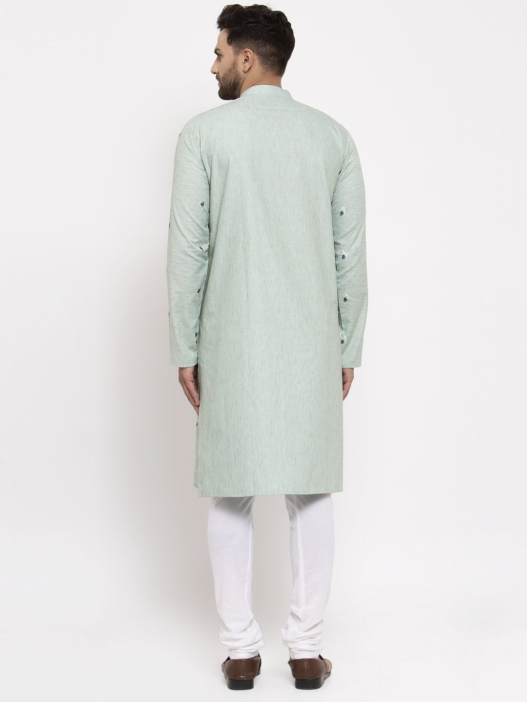 Jompers Men's Beautiful Green Printed Cotton Kurta Payjama Sets