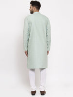 Thumbnail for Jompers Men's Beautiful Green Printed Cotton Kurta Payjama Sets