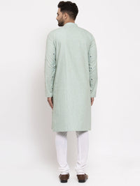 Thumbnail for Jompers Men's Beautiful Green Printed Cotton Kurta Payjama Sets