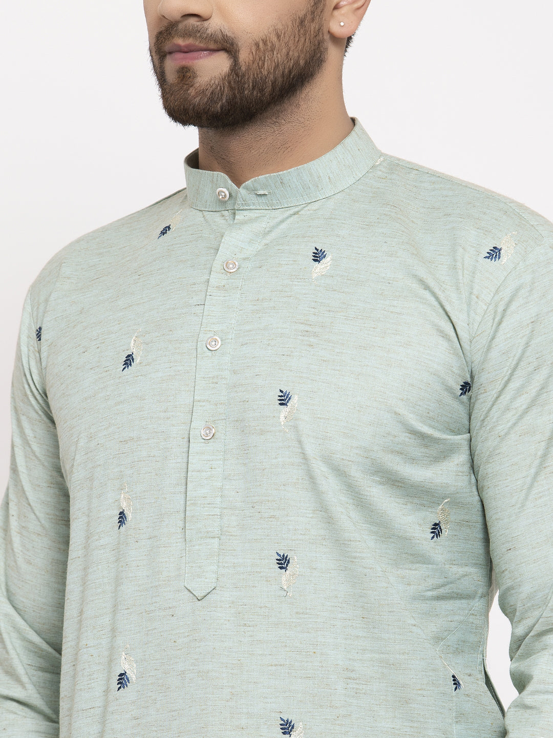 Jompers Men's Beautiful Green Printed Cotton Kurta Payjama Sets