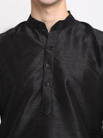Thumbnail for Jompers Men's Black Solid Dupion Silk Kurta Only