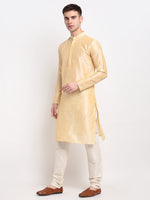 Thumbnail for Jompers Men's Golden Solid Dupion Silk Kurta Only