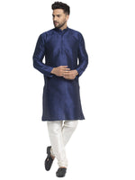 Thumbnail for Jompers Men's Navy Solid Dupion Silk Kurta Only