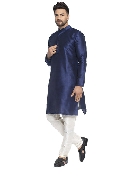 Jompers Men's Navy Solid Dupion Silk Kurta Payjama Set