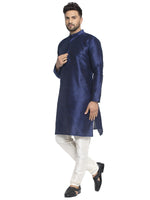 Thumbnail for Jompers Men's Navy Solid Dupion Silk Kurta Only