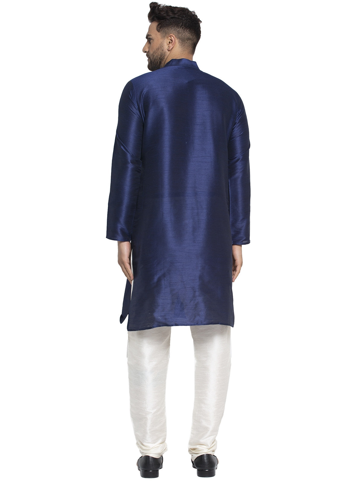 Jompers Men's Navy Solid Dupion Silk Kurta Only