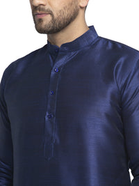 Thumbnail for Jompers Men's Navy Solid Dupion Silk Kurta Only