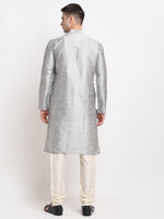Thumbnail for Jompers Men's Silver Solid Dupion Silk Kurta Only