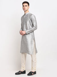 Thumbnail for Jompers Men's Silver Solid Dupion Silk Kurta Only