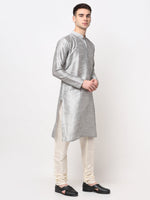 Thumbnail for Jompers Men's Silver Solid Dupion Silk Kurta Only