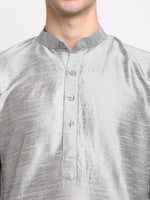 Thumbnail for Jompers Men's Silver Solid Dupion Silk Kurta Only