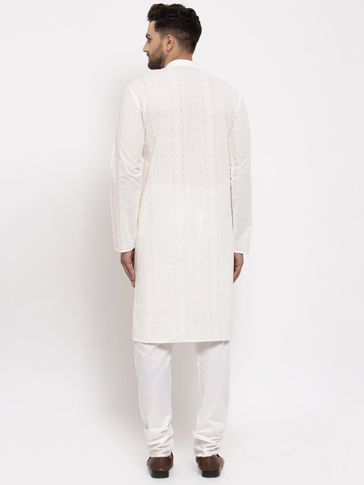 Jompers Men Cream Embroidered Kurta with Pyjamas - Distacart