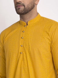Thumbnail for Jompers Men Mustard Embroidered Kurta with Pyjamas - Distacart