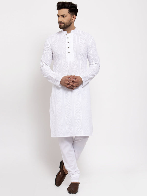 Jompers Men White Embroidered Kurta with Pyjamas - Distacart
