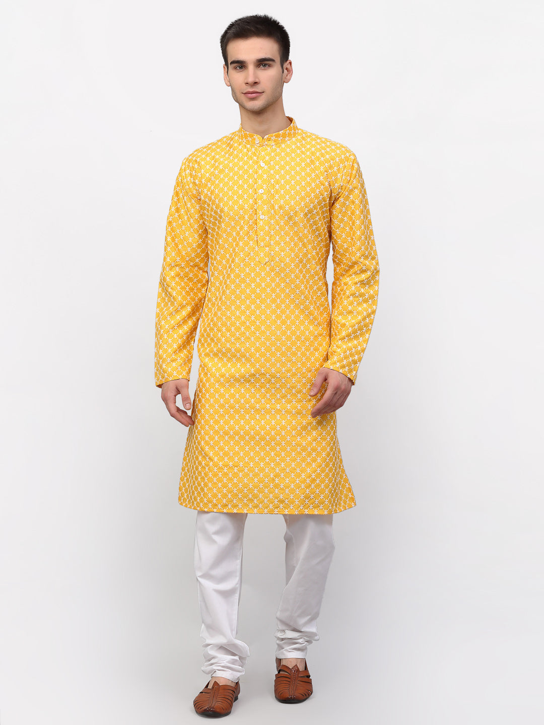 Jompers Men Mustard Chikankari Kurta with Churidar - Distacart