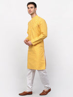 Thumbnail for Jompers Men Mustard Chikankari Kurta with Churidar - Distacart