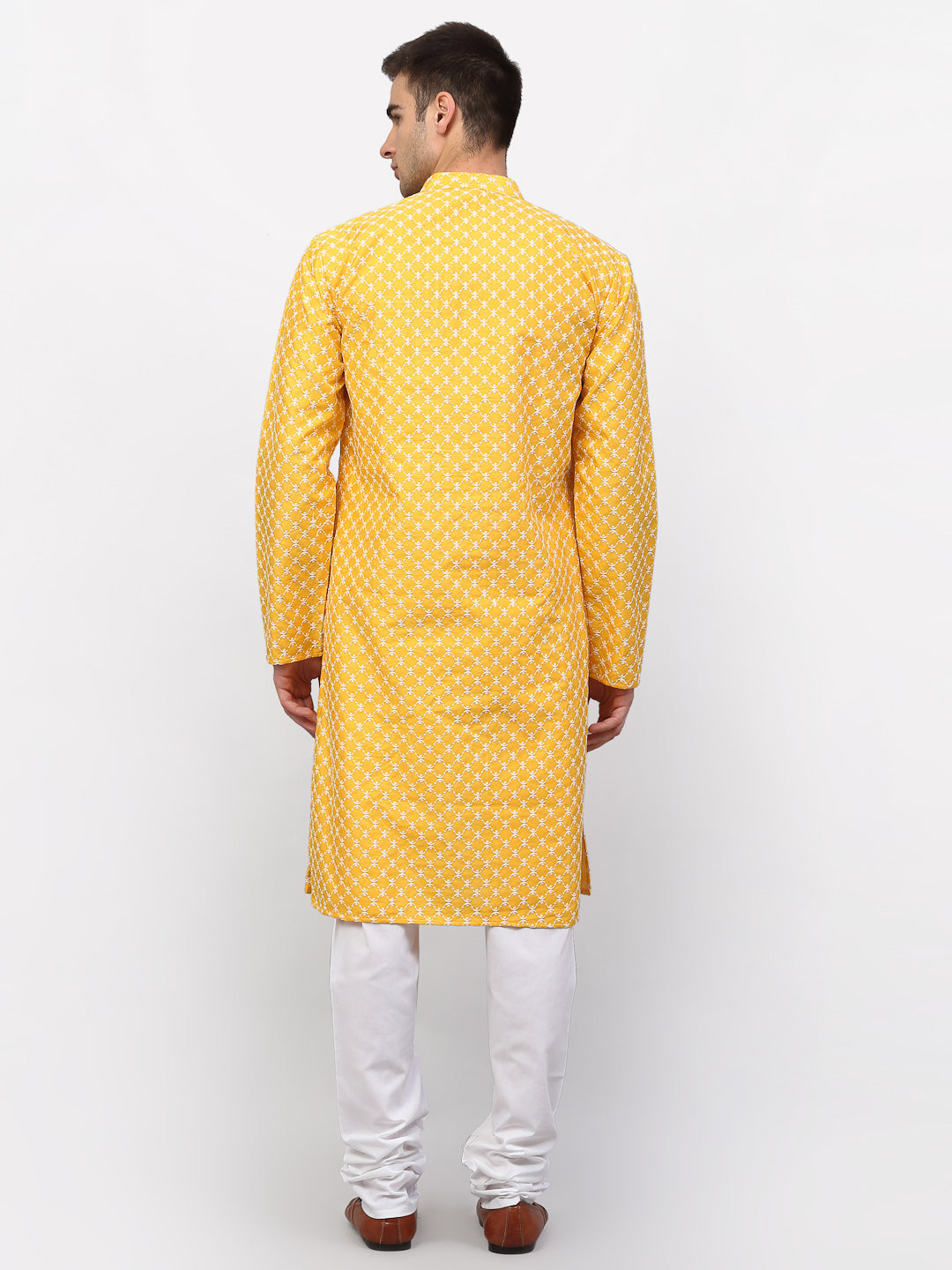 Jompers Men Mustard Chikankari Kurta with Churidar - Distacart