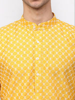 Thumbnail for Jompers Men Mustard Chikankari Kurta with Churidar - Distacart